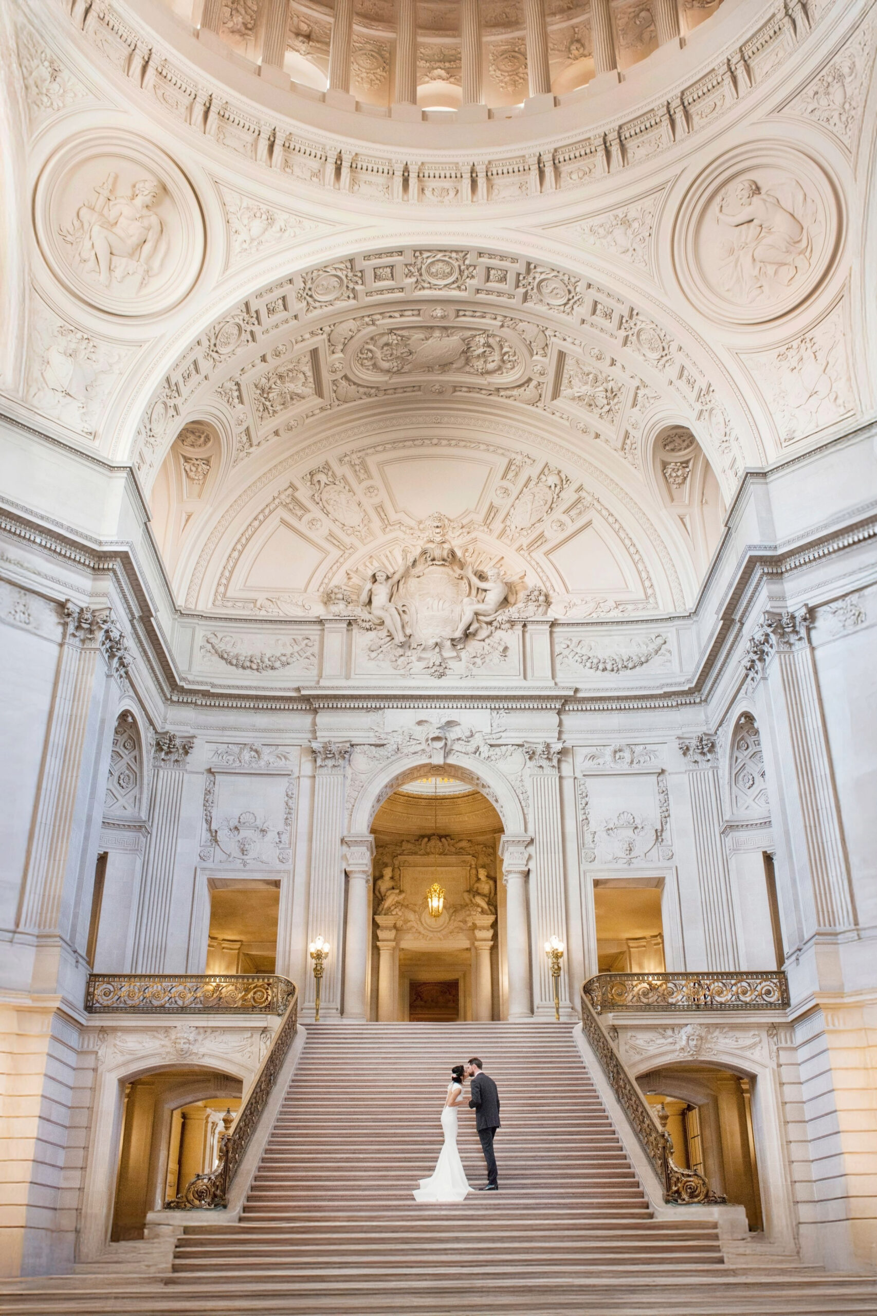San Francisco City Hall Elopement with couple on grand staircase